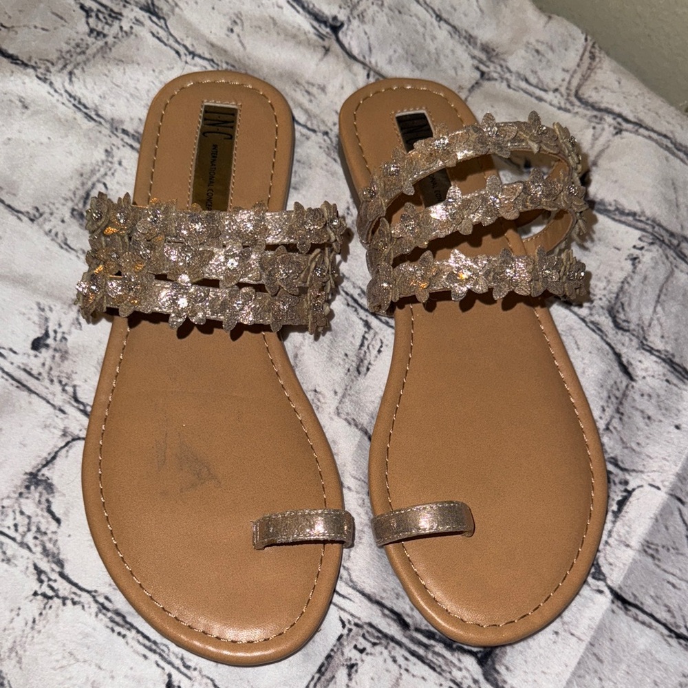 INC International Concepts Gold Floral Sandals